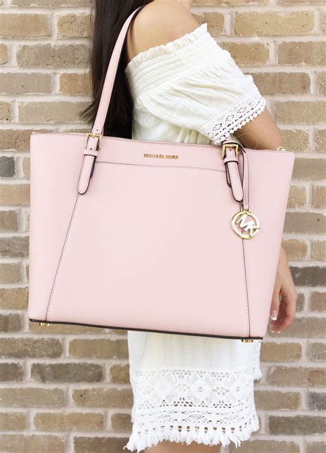 michael kors pink purse with a bow|Michael Kors pink canvas tote.